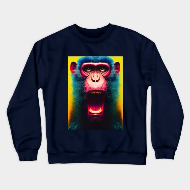 Crazy monkey on yellow background. Crewneck Sweatshirt by RulizGi